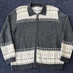 Vintage Stitches In Time Cardigan Sweater Womens Large Gray Fair Isle Zip Knit